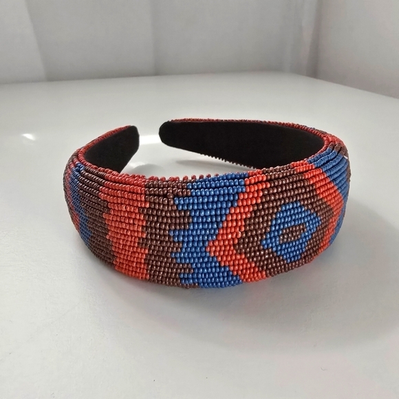 NEW Bohemian Seed Beaded Aztec Patterned Headband - Picture 1 of 5